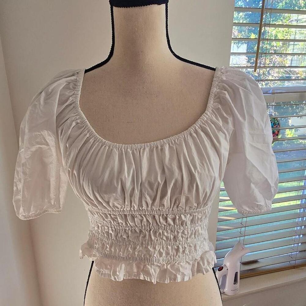 American eagle white crop cotton peasant hippie boho top